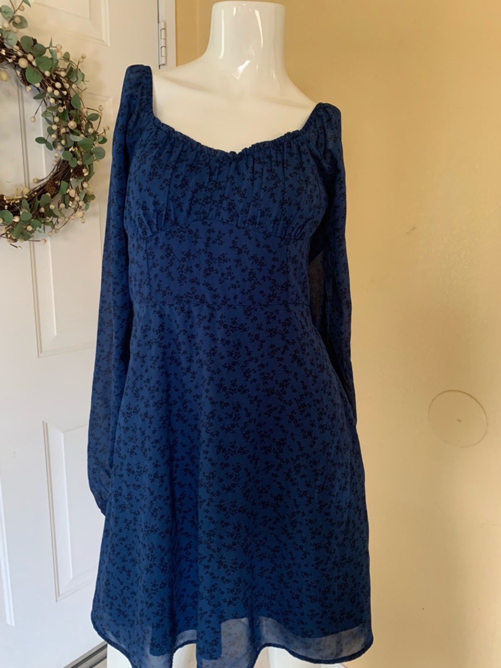 Hollister Navy Blue Long-Sleeve Floral Dress